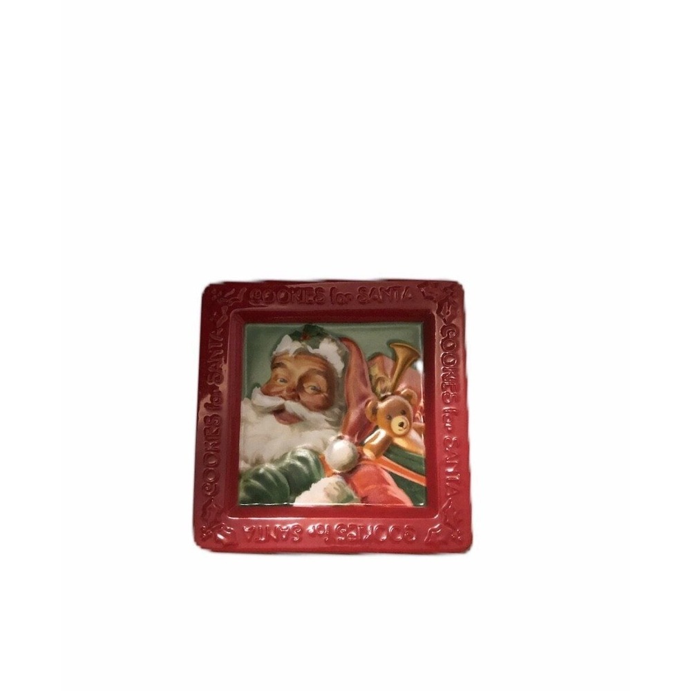 Hallmark Cookies for Santa Plate Red Square Ceramic Christmas Holiday